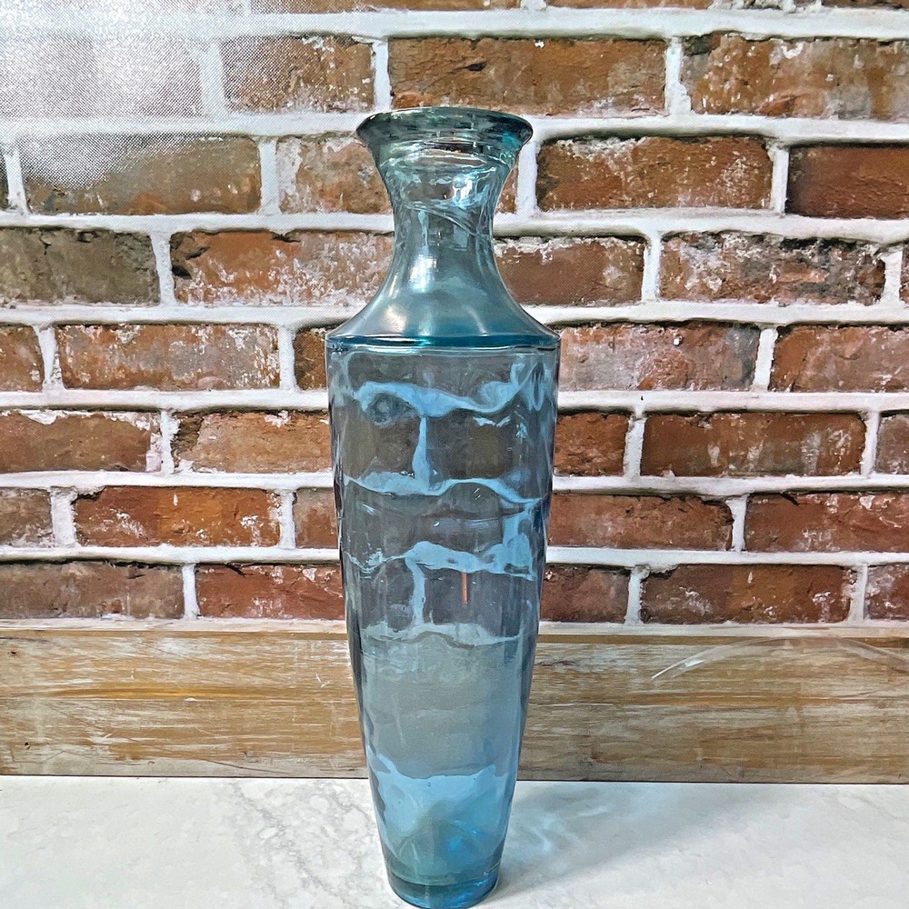 Unmarked Blue Art Glass Vase – Hand Blown - Decorative Blue Glass Vase 18" tall